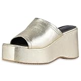 VAN HILL Damen Plateau Sandaletten Keilabsatz Plateau Vorne Trendy Schuhe 215172 Gold 40