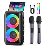Karaoke Maschine, Karaoke Anlage Mit 2 Mikrofonen, Tragbare Karaoke Maschine Mit 2 Drahtlosen...