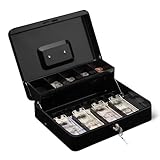 Amazon Basics Geldkassette mit Schloss, Schlüssel und Geldablage, 9 x 30 x 24 cm (H x B x T),...