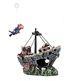 YZHZOM Aquarium deko Schiff: Realistisches Schiffswrack + Schwimmender Taucher, Blau, Harz,...