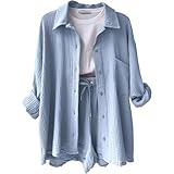 Generic Elegantes Damen Sport Outfit - Zweiteiler Sommer Workout Set, Luftig Casual Musselin Bluse,...