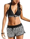 heekpek Bikini Damen Set Neckholder Oberteil Trägerlos Push Up Bikini Mit Shorts Badeshorts...