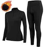 TBoonor Thermounterwäsche Damen mit Winddichter Stehkragen, Thermowäsche Set Thermo Unterwäsche...