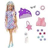 Barbie Totally Hair, Barbie Puppe mit extra langen mehrfarbigen Haaren zum Stylen, inkl. 15x Barbie...