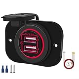 12V 10A Marine Car Charger with Dual USB Ports and OnOff Switch for Optimal Device Charging (Red)