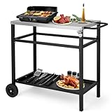 LEADZM Grillwagen - Grilltisch Outdoor, 95 x 45 x 83 cm, Schreibtisch aus Edelstahl Silber, Mit...