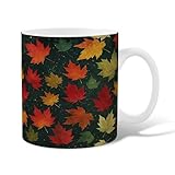 Ahornblatt-Keramik-Kaffeetasse, rustikales rotes Blatt, gelb, Herbst, dunkelgrün, Neuheit, heiße...