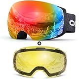 Odoland Skibrille Unisex für Damen und Herren Jungen Rahmenlose Snowboardbrille mit Magnetische...