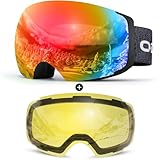 Odoland Skibrille Unisex für Damen und Herren Jungen Rahmenlose Snowboardbrille mit Magnetische...