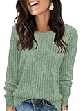 Fisoew Pullover Damen Langarmshirt Leichter Rundhals Casual Strickpullover Oberteil Loose Fit Pulli...