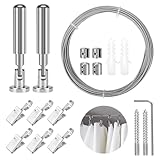 5m Wandhalterung Set, Edelstahl Vorhangdraht, Gardine Stahlseil mit 6 Metall Clips, Gardinenseil...