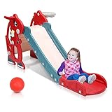 Yakimz Rutsche Kinder mit Basketballkorb und Englisch Frühbildungsgerät, Faltbar Rutschbahn...