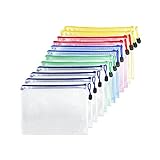 Fousenuk 12 Pcs Dokumententasche mit Reißverschluss A5, Wasserdichte Document Case, Mesh Plastic...