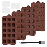 Silikon Schokoladenformen 4er Set,15 Mulden Backformen mit 3 Schablonen & Pinsel - Pralinenform...