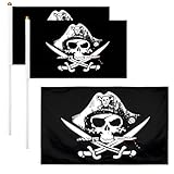 BECHS 3 Stück Piratenflagge Totenkopf Und Kreuzmesser Gekreuzte Knochen Jolly Roger Flagge Für...