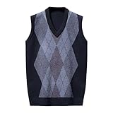 Pullunder Herren Ärmellos, Strickweste Herren Herbst Winter Weste V-Ausschnitt Argyle Strickwesten...