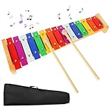 Xylophon für Kinder,Glockenspiel,Xylophon Holz,Xylophon 15 Töne Regenbogentaste Xylophon mit 2...