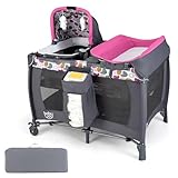 COSTWAY 5 in 1 Beistellbett Baby, Reisebett mit Matratze, Kinderreisebett inkl. Wickelauflage,...