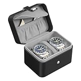 SONGMICS Uhrenbox mit 2 Fächern, Uhrenkasten, Uhrenkissen mit Stauraum und Trennwand, Tasche mit...