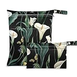 voucong Art Calla Lilie Blume grün und weiß wiederverwendbare wasserdichte Taschen 2 Stück...
