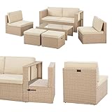 Juskys Polyrattan Gartenmöbel Set Salou - Outdoor Lounge wetterfest 6 Personen - Sitzecke mit Tisch...