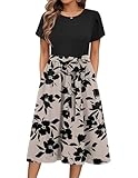 Zeagoo Sommerkleid Damen Elegant Tunika Kleid Blumenkleid Kurzarm Knielanges Swing Kleid Casual A...