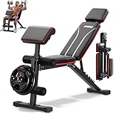 XDDIAS Hantelbank Klappbar mit Beinstrecker und Preacher-Curl-Polster, Verstellbar Trainingsbank...