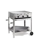 Gasgrill-Kombibräter 11kW 3-flammiger Edelstahl-Brenner fahrbar mit Grillrost und Stahlpfanne...