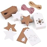 Geschenkanhänger Weihnachten, 200 Stück Anhänger Zum Beschriften, Kraftpapier Anhänger mit 20M...