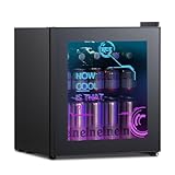 HCK 48L Mini Kühlschrank mit Glastür leise 39dB, Cyberpunk Getränkekühlschrank mit LED...