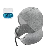 Reisekissen für Nacken Memory Foam, Nackenkissen Flugzeug, Kapuzen-Reisekissen, Flugzeugkissen,...