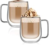 CMXING Doppelwandige Latte Macchiato Gläser Set 2er Set Kaffeeglas Teegläser mit Henkel...