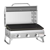 Onlyfire Tischgasgrill mit 3 Brenner | Edelstahl Plancha Gasgrill | mit Deckel, Grillplatte,...