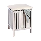 WENKO Badhocker Norway mit Wäschesammler, Wohnhocker im Shabby-Chic Design mit gepolsterter und...