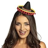 Boland 54423 - Haarreif Sombrero, Kopfschmuck, Hut, Minihut mit Pompons, Mexiko, Kostüm,...