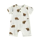 Strampler für Jungen, Western-Retro-Kleidung, süße Kuh, kurzärmelig, Cowboy, Neugeborene,...