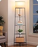 EDISHINE Stehlampe Wohnzimmer, LED Stehleuchte mit Regal und Leinen Lampenschirm, 2700K Warmweiß,...