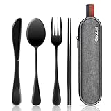Quatish Camping Besteck, 4 Stück Edelstahl Reisebesteck mit Etui, Besteckset to Go, Edelstahl...