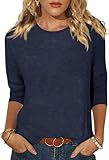 YUTILA Shirt Damen 3/4 Ärmel Tshirt Basic Rundhals Baumwolle Casual Einfarbig Oberteile Leichte...