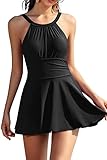 SHEKINI Damen Elegant Einteiliger Badeanzug Rückenfrei Schwimmkleid Ruched Retro Bauchweg...