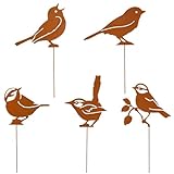 5er Gartenstecker Vögel Deko Rost Mit Metallstab,Rost Vogel Gartendeko für Draußen,Vögel Deko...
