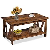 WLIVE Couchtisch Rechteckig, wohnzimmertisch Holz mit offenes Fach, V-Streben, Sofatisch Für...