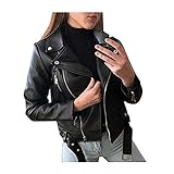 Youning Damen PU Lederjacke Bikerjacke mit Reißverschluss Super Coole Kurze Jacke mit Reverskragen...