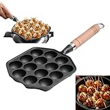 Topyond Takoyaki Pfanne,14 Löcher 3.8cm Loch Antihaft Pan Gusseisen mit Abnehmbarem Griff,Takoyaki...