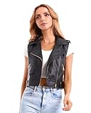 DIASHINY Kurze Kunstlederweste für Damen Slim Revers Ärmellos Biker Slim Fit PU Ärmellose...