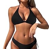 Sahunfri Bikini Oberteil Damen Große Brüste Push Up String Bikini Triangel Top,V-Ausschnitt,...
