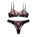 YueYue Sexy Dessous Damen für Sex V-Ausschnitt Dessous-Set BH Und Slip 2Tlg Erotische Spitze...