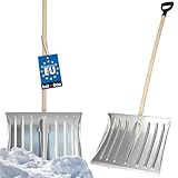 KOTARBAU® Schneeschaufel Schneeschieber 50cm mit Holzstiel Verstärkt Aluminium Schild mit...