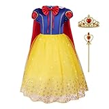 Aomig Weißer Schnee Prinzessin Kostüm Kinder, 4-teiliges Set Mädchen Kleid mit Krone und...