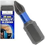 20 Stück Schlagschrauber Bit Set PH1 x 25 mm und 1/4 Zoll Sechskantschaft - Bitsatz für...